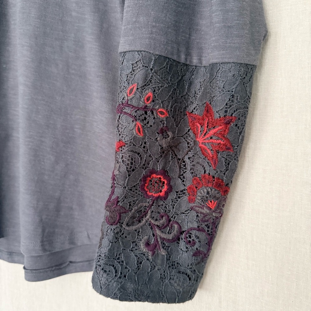 North River Outfitters | Gray Henley Embroidered Cuff | Long Sleeve T-Shirt | M - Picture 4 of 13